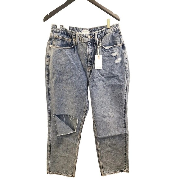 Good American Heritage Jeans Women's 12 Blue  Straight Leg Distressed Nwt - Picture 1 of 7